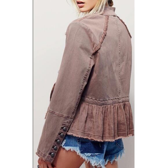 FREE PEOPLE Ruffled Flare Hem Cropped Military Jacket Coat – Small - Picture 8 of 8